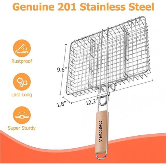 Rustproof Stainless Steel BBQ Grill Basket - Portable - Heavy Duty (Wooden) - Picture 3 of 5